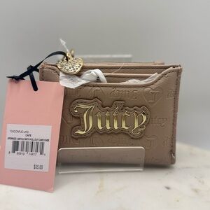 Juicy Couture Tan Upgrade Bigold Card Holder Wallet with Gold Accents NWT